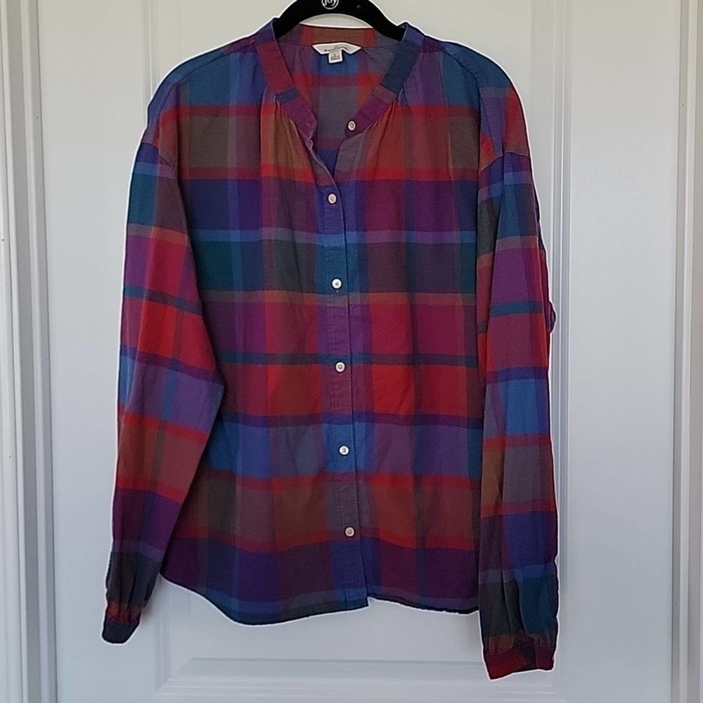 L.L. Bean Multicolor Plaid Button-Down Shirt - Red, Blue, Purple